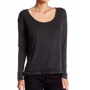 Anama Embroidered Hem Top in Charcoal
